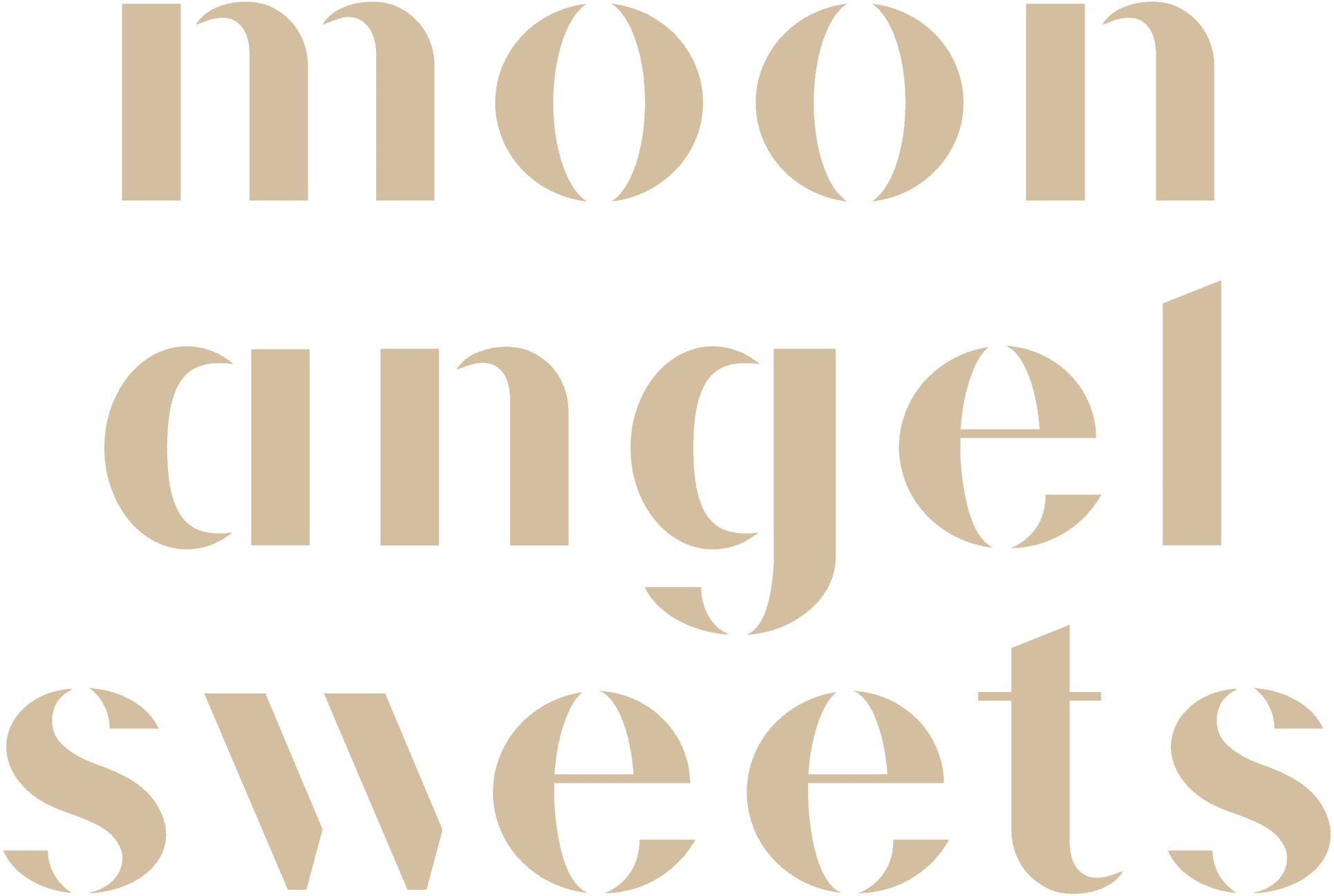 Bold beige text on a black background reads "moon angel sweets" in a stylized font, reminiscent of a charming Morrisville chocolate shop.