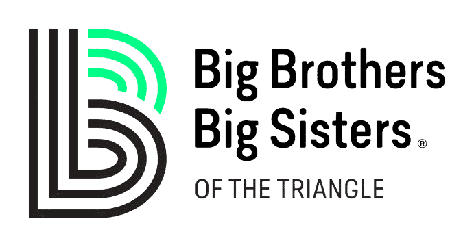 Logo of Big Brothers Big Sisters of the Triangle featuring a stylized "B" design in black and green, with the organization's name in bold black text. Perfect for adding a charitable touch to corporate gifts or teaming up with local Durham businesses like a chocolate shop.